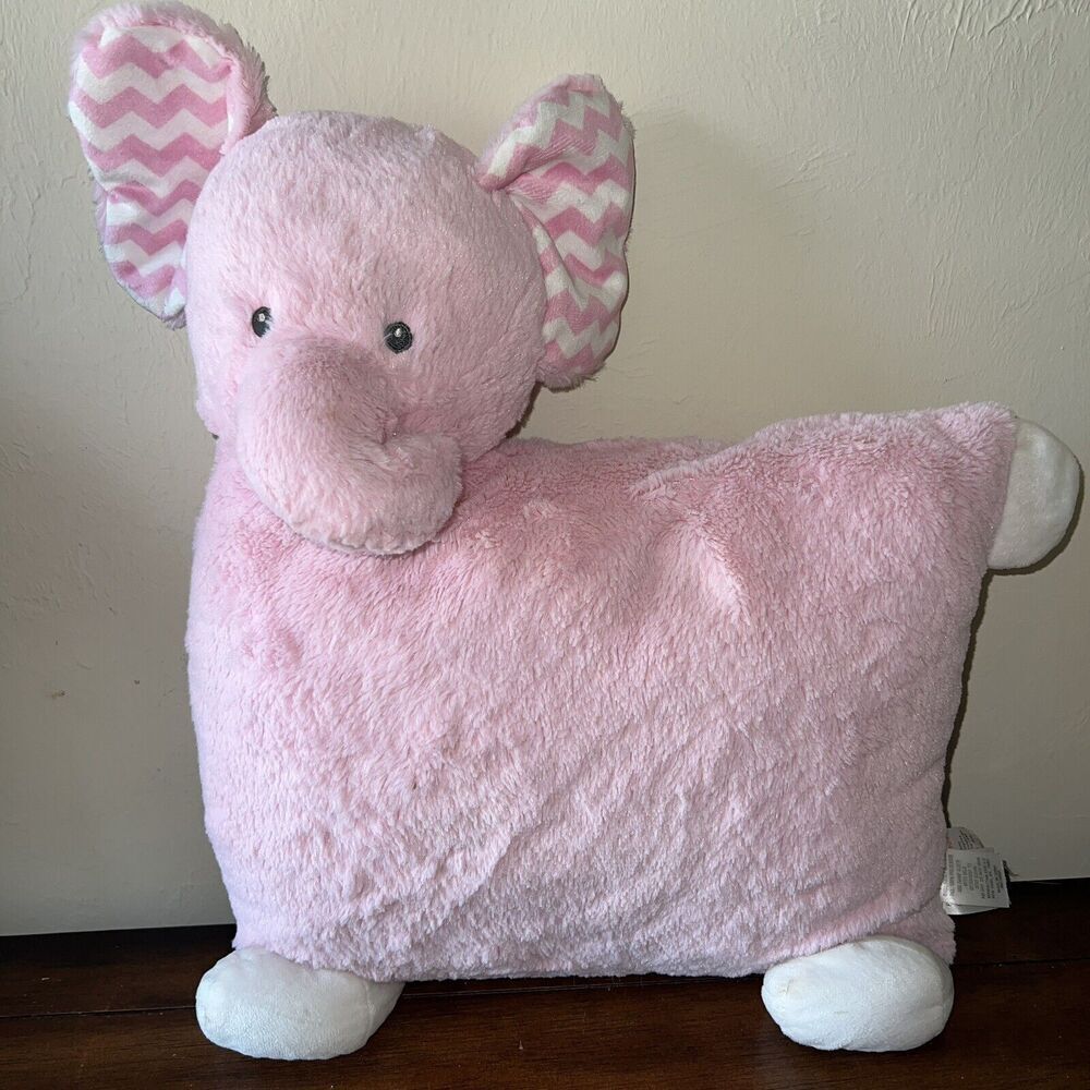 Manhattan Kids Plush Elephant Pink Pillow Stuffed Animal Sewn Eyes Chevron 19"